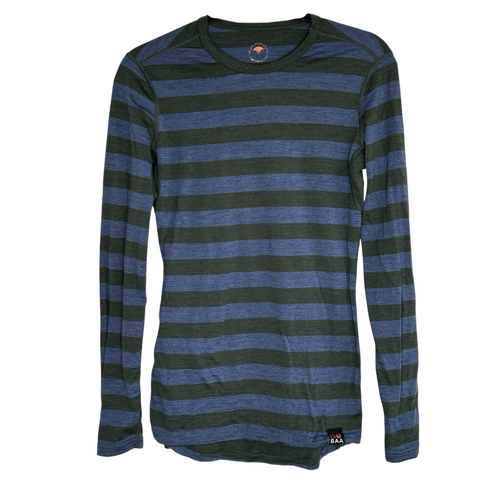 ISOBAA Y2k Merino Wool Base Layer Top T Shirt S Gorp Ski Grunge Stripe Outdoor
